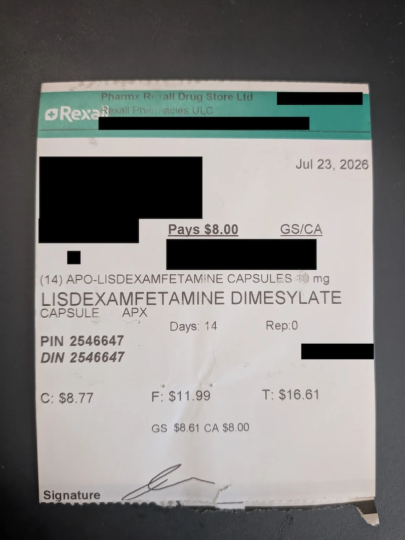 10mg 唯稳思的处方收据，关键信息已经打码