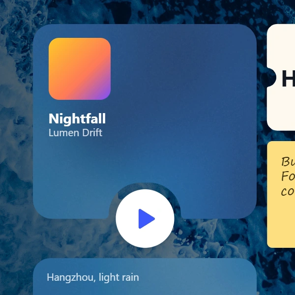 结合 Shape 内凹装饰、亚克力材质与 Reveal Highlight 光效的播放器卡片概念设计